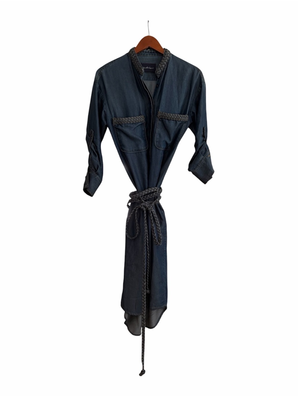 Dark Indigo Midi Shirt Dress with Braided Belt